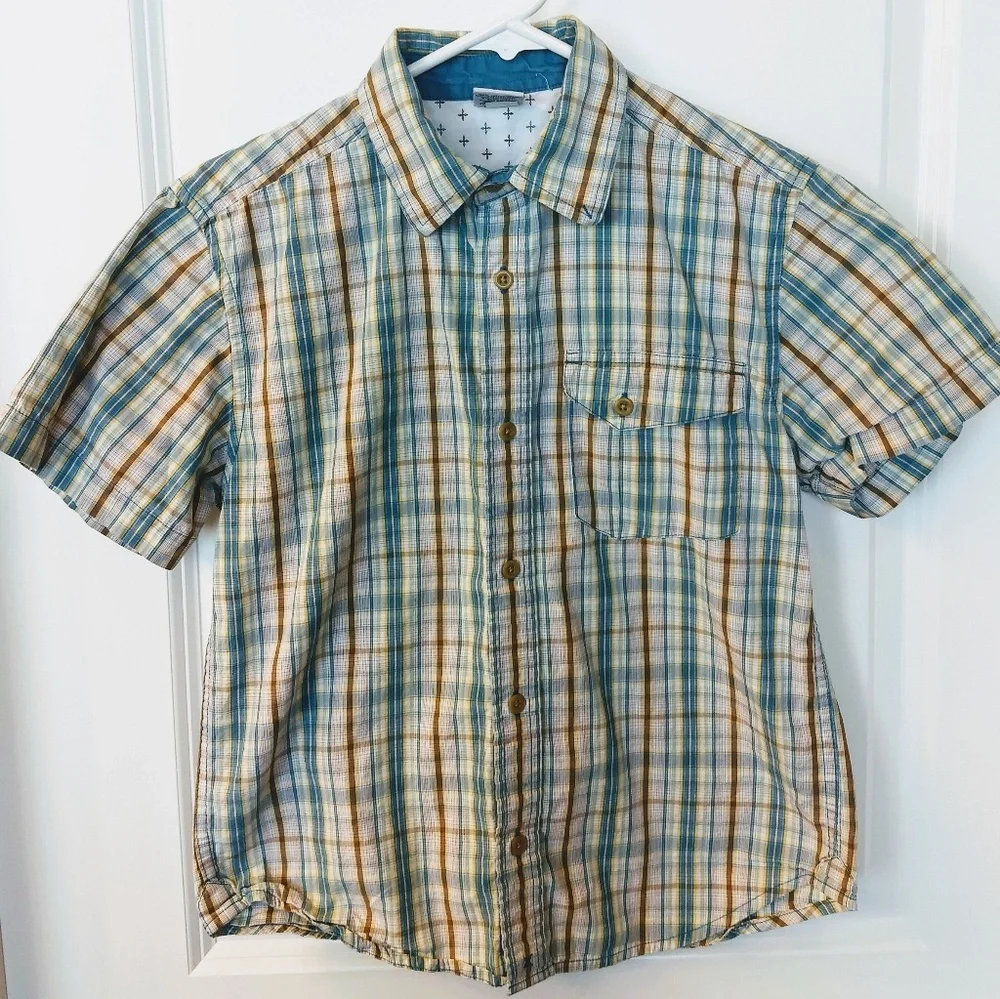 Boy's Old Navy Striped Button Up Shirt Medium - Blue Brown Stripes - Size Medium